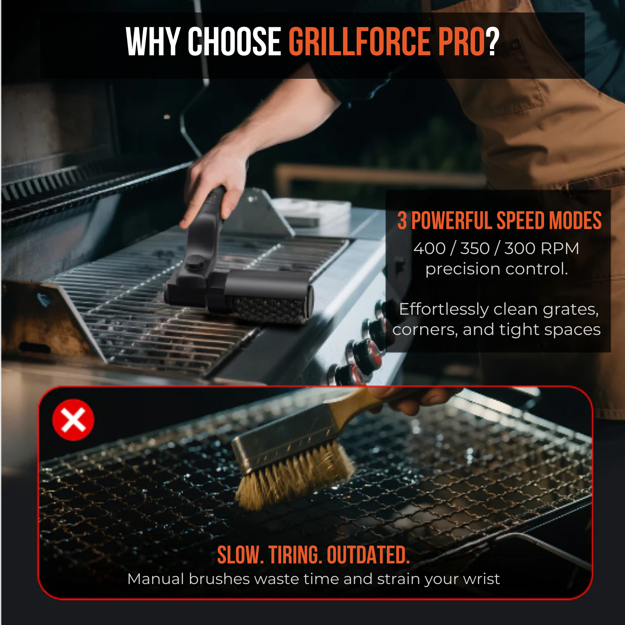 GrillForce Pro — Cordless Electric Grill Cleaning Brush